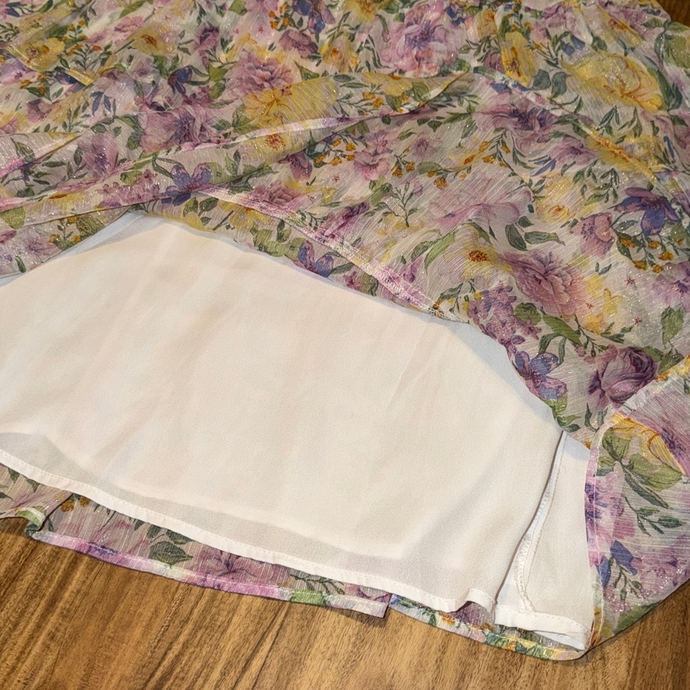 Storia womens medium 8 10 dress floral print ruffle maxi Lavender yellow white - Picture 7 of 12